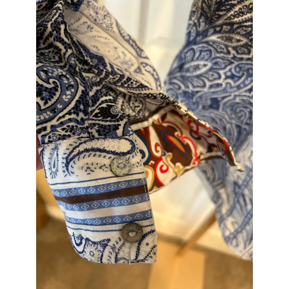 Robert Graham Blue Paisley Button Down Shirt with Contrast, Size XL - Picture 10 of 11